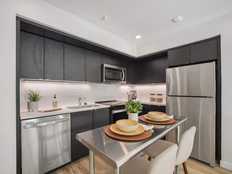 Kitchen with stainless steel appliances
